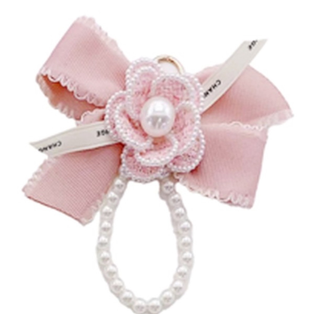 NWT! PINK Ribbon Pearl Flower Bag Charm Keychain